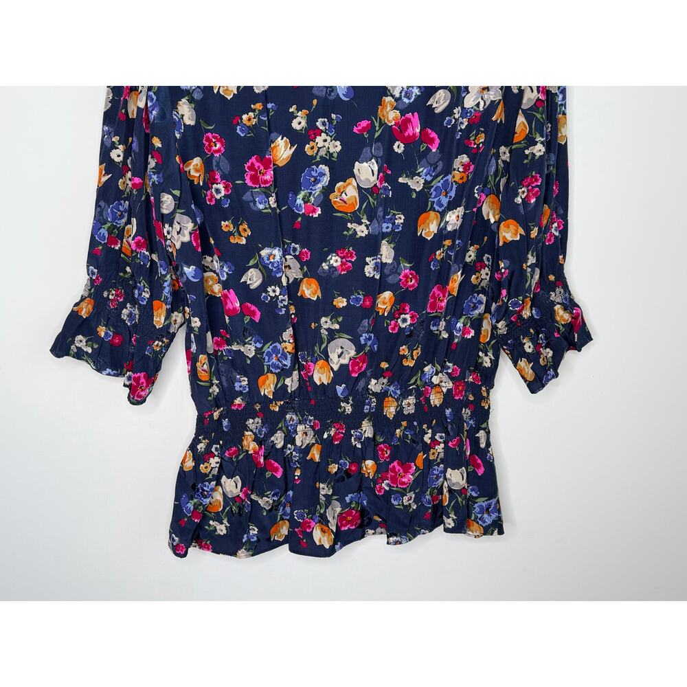 Lauren Ralph Lauren Shianete Floral Faux-Wrap Peplum Blouse Navy Floral Women L - Picture 13 of 14